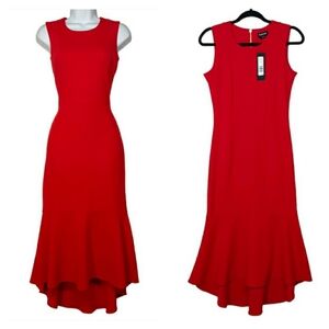 BEBE Red Ruffle Hem Sleeveless Long Maxi Cocktail Dress 4 (S) NWT